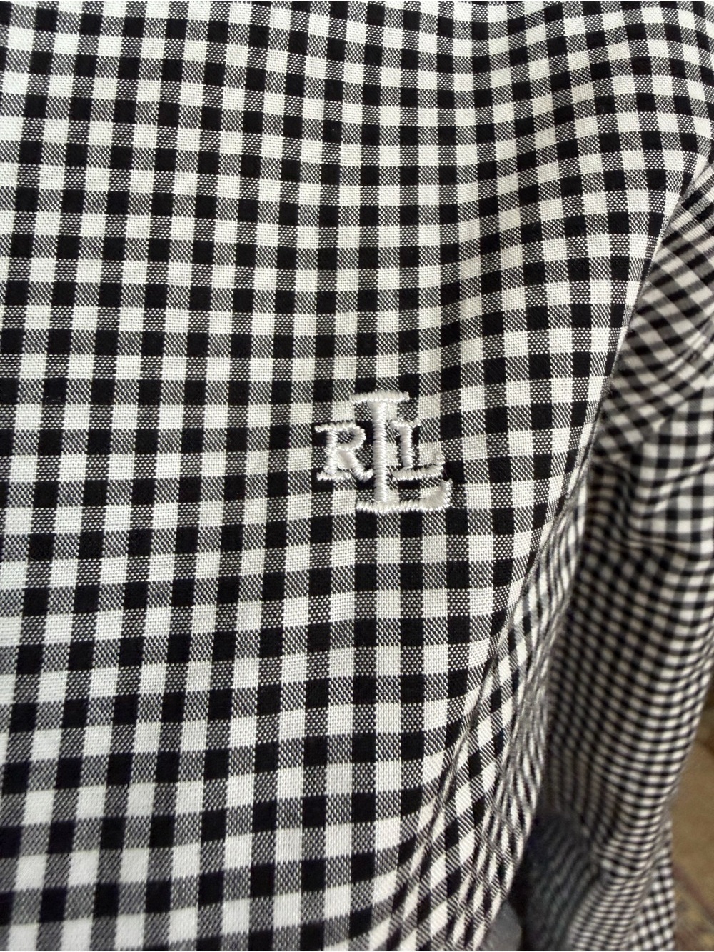 Lauren Ralph Lauren GINGHAM Button Up Shirt Top Black White Cotton Size S Preppy - Picture 6 of 10
